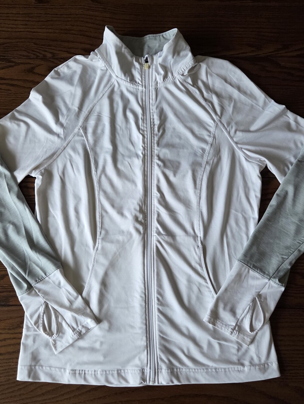 Danskin Now DriMore Performance Track Jacket Women LG Semi-Fitted White/Grey EUC
